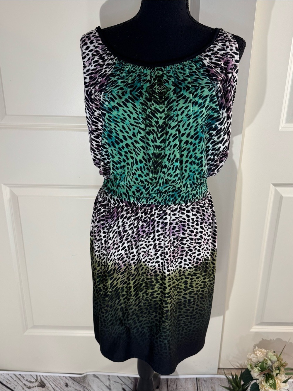 JFW Sleeveless Animal Print Blouson Dress Medium
